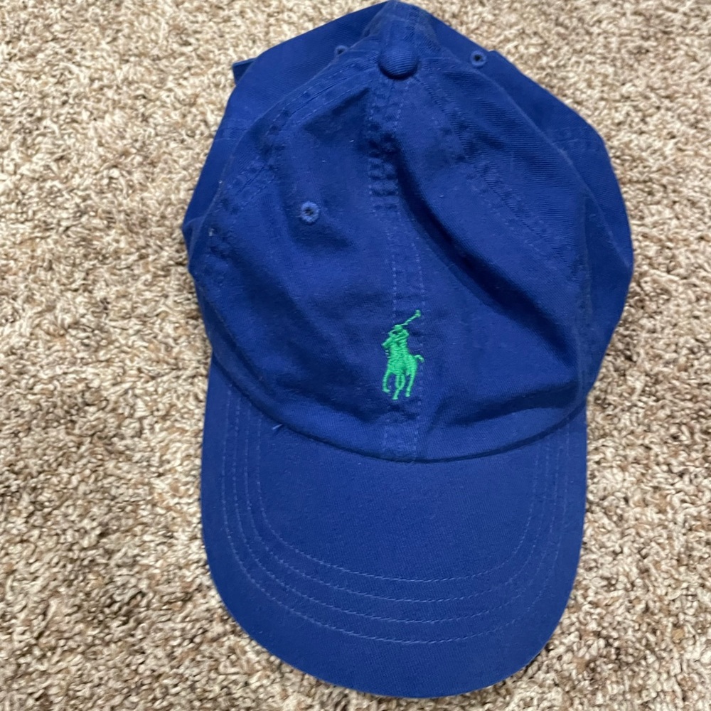 Mens Polo Hat - royal blue with green pony